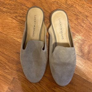 Lucky Brand Coryna grey suede mule slides NWOB